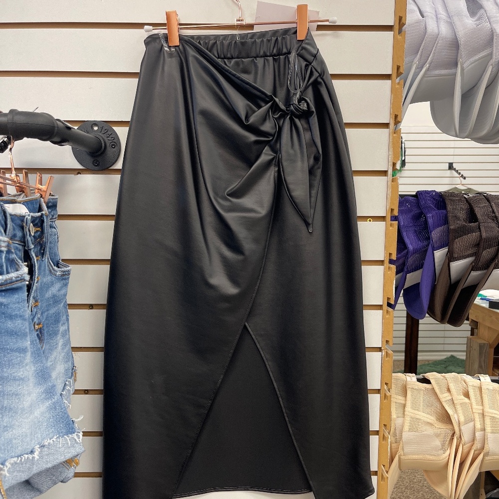 Faux leather wrap skirt